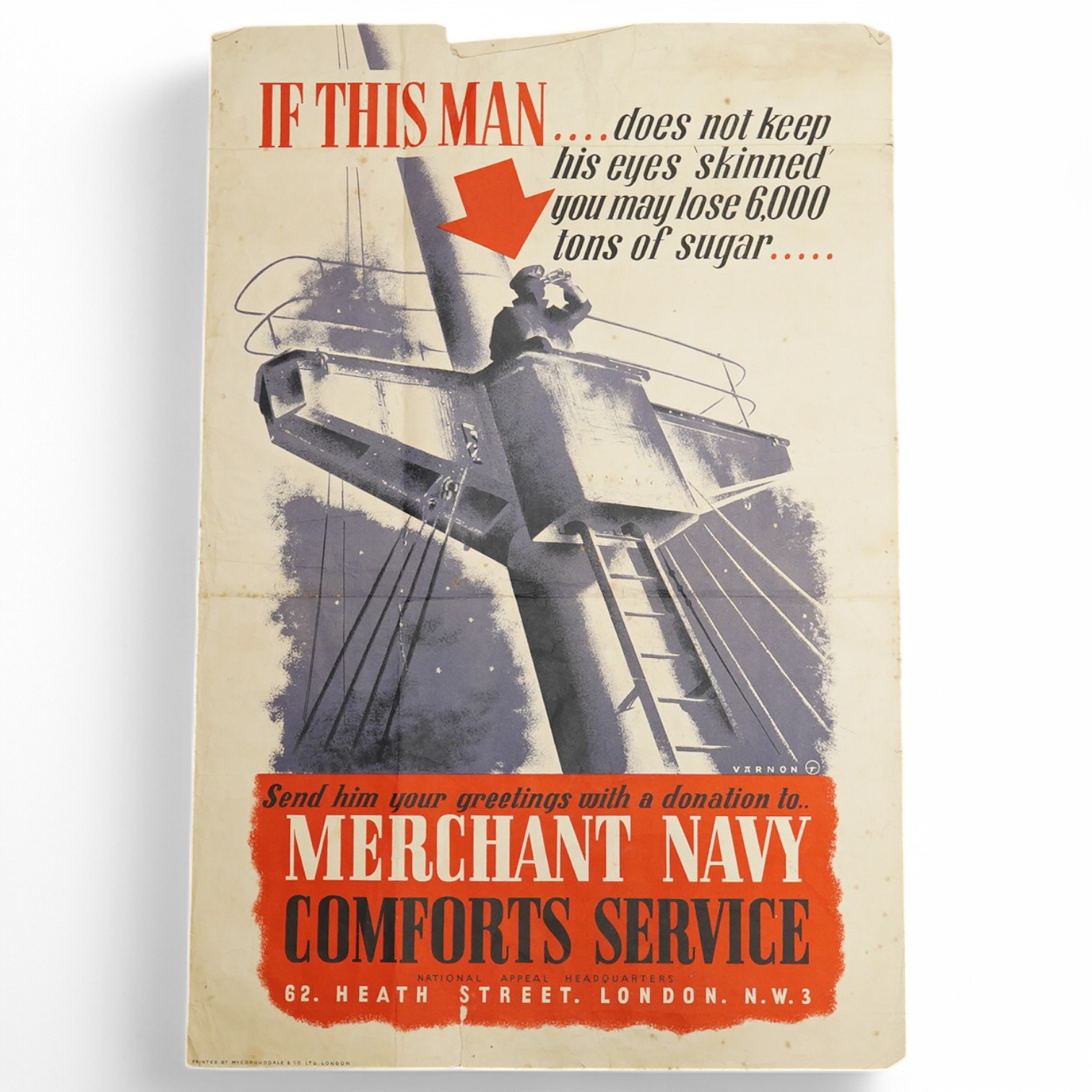 A 1950’s merchant navy poster, printed by McCorquodale & Co ltd London, unframed. Condition - poor